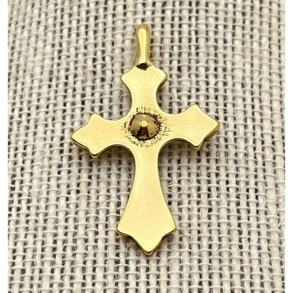 Elegant Gold Tone Cross Pendant with Blue Rhinestone Accent Christian Religious - Picture 2 of 6